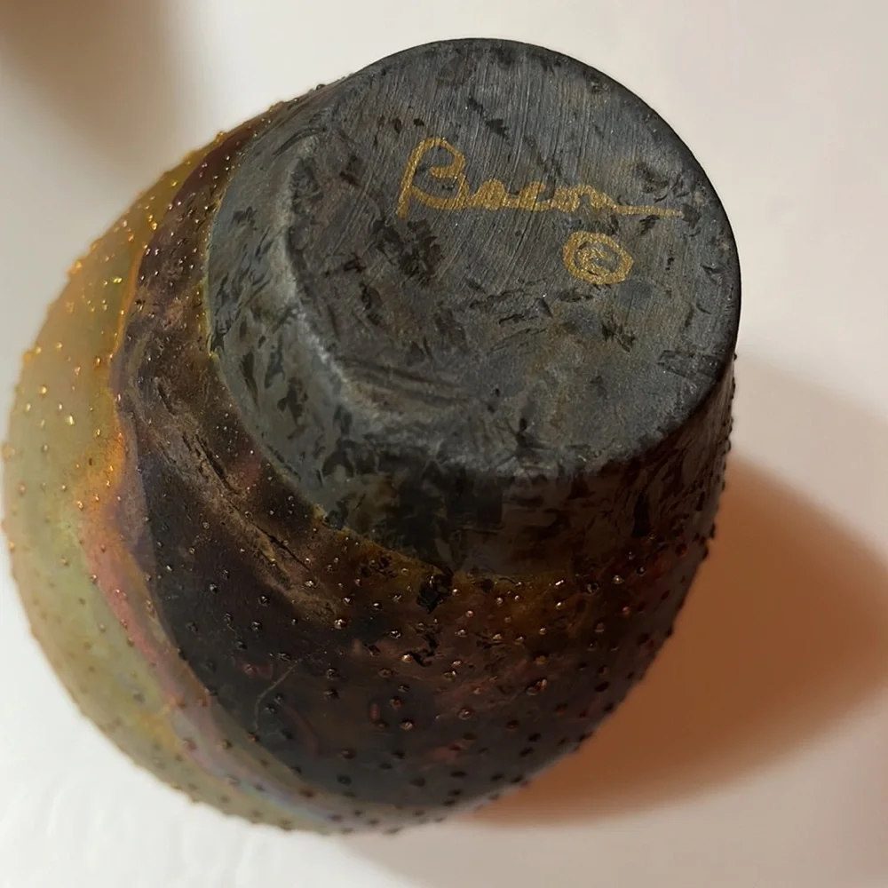 Signed Norman Bacon, Textured Raku Glaze Art Pottery